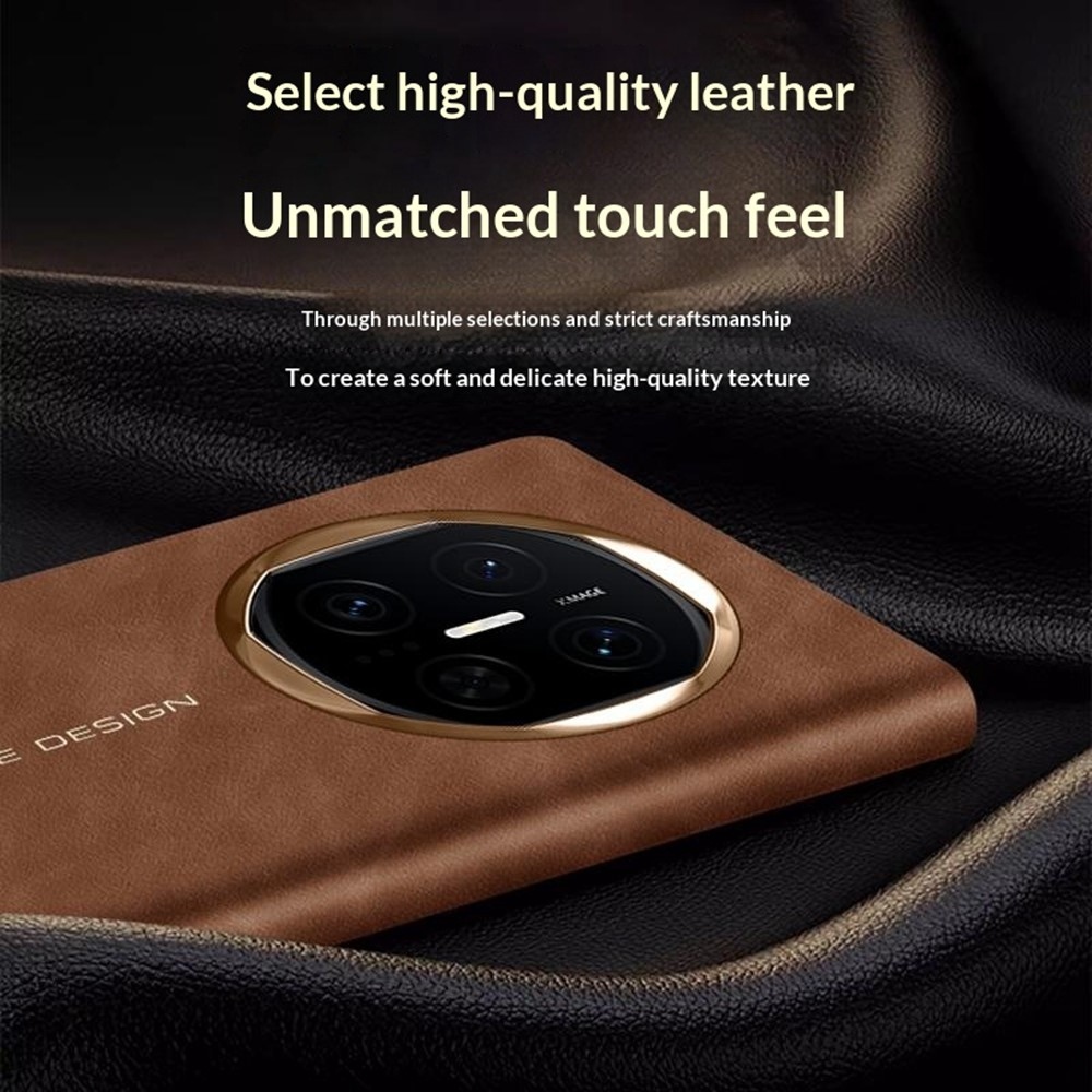 Window plastový kryt s okienkom as umelou kožou na Huawei Mate X7 - hnedý