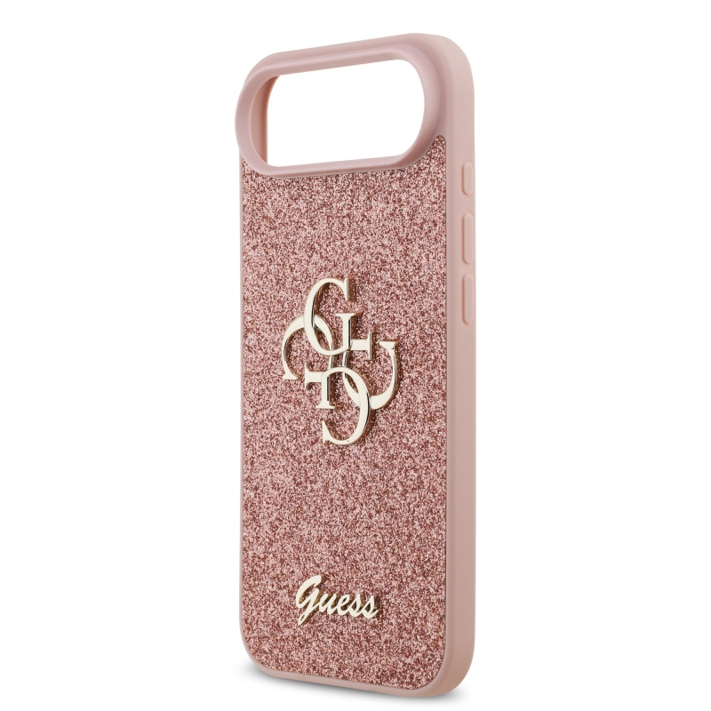 Guess PU Pevný zadný kryt s kovovým logom 4G Glitter pre iPhone Air Pink