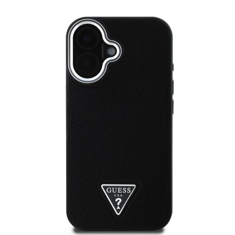 Guess PU Grained Triangle Logo Zadný Kryt pre iPhone 16 Black