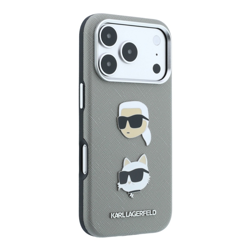 Karl Lagerfeld PU Semi Wrap Saffiano K&CH Heads Zadný kryt pre iPhone 18 Pro Max, sivý