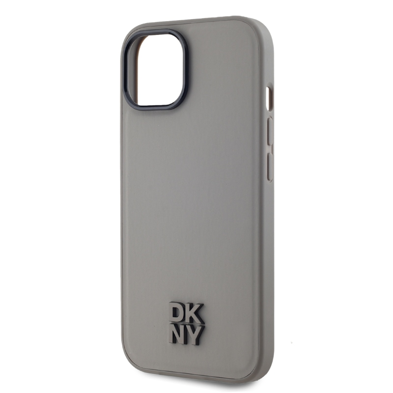 DKNY PU Leather Stack Logo Magsafe Zadný Kryt pre iPhone 15 Grey