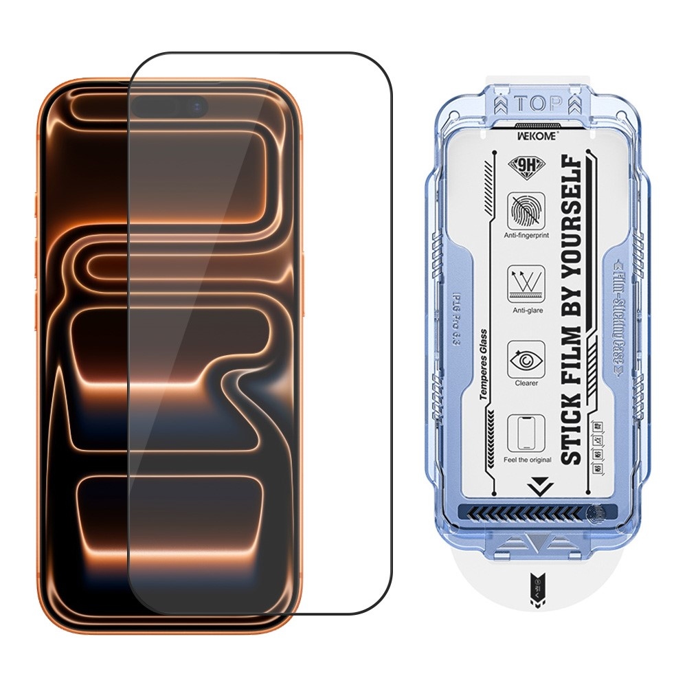 WKM celoplošné tvrdené sklo na mobil iPhone 18 Pro/17 Pro s aplikačným rámčekom