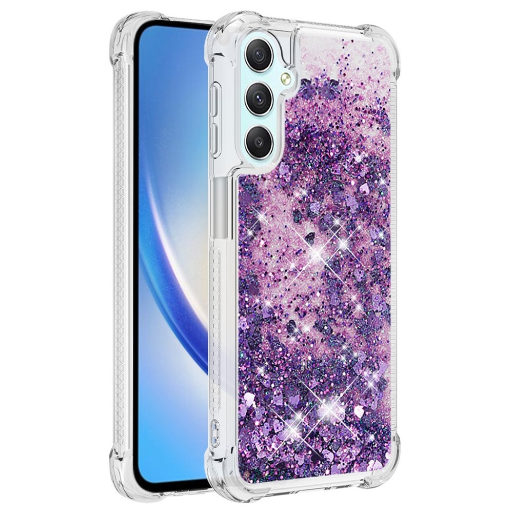 Glitter presýpacie gélový obal na Samsung Galaxy A24 - tmavofialový/srdiečka 