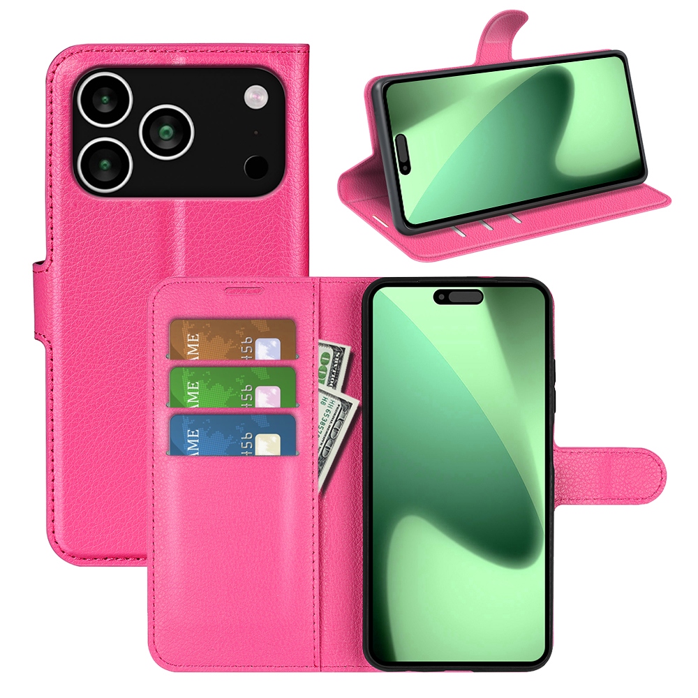 Litchi knižkové púzdro na iPhone 17 Pro Max - rose