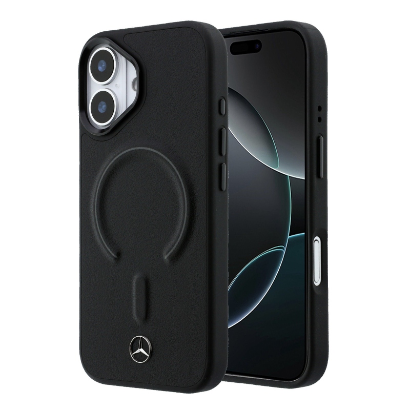 Mercedes PU kožený 3D zadný kryt MagSafe pre iPhone 17 Black