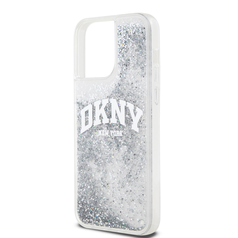 DKNY Liquid Glitter Arch Logo Zadný Kryt pre iPhone 15 Pro Max Transparent