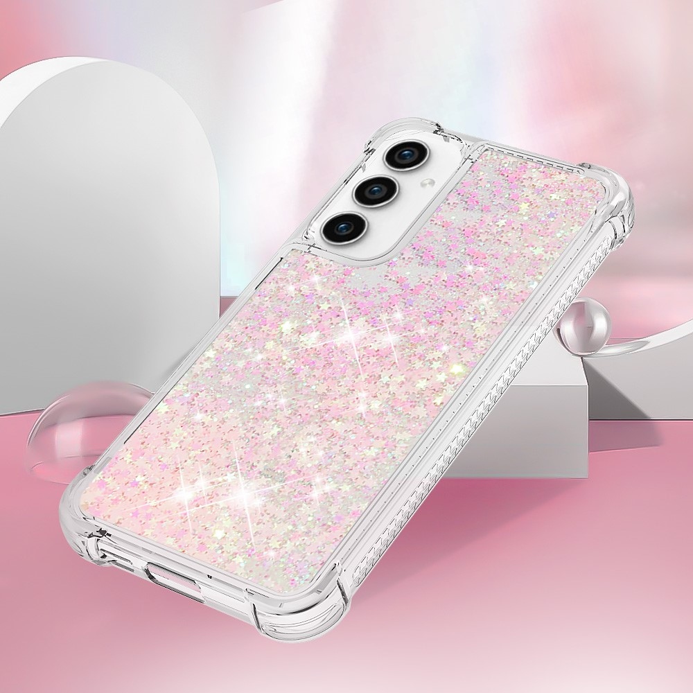 Glitter gélový presýpací obal na Samsung Galaxy S23 FE - ružový/hviezdičky