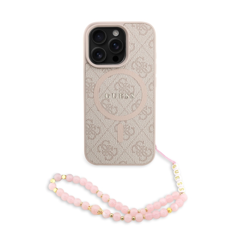 Guess PU Leather 4G Colored Ring Strap MagSafe Zadný Kryt pre iPhone 16 Pro Pink