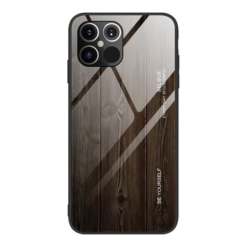 Wood gélový obal s pevnými chrbtom so vzorom dreva na mobil iPhone 12 Pro / 12 - čierny