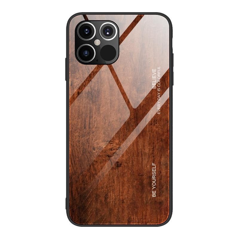 Wood gélový obal s pevnými chrbtom so vzorom dreva na mobil iPhone 12 Pro Max 6,7 