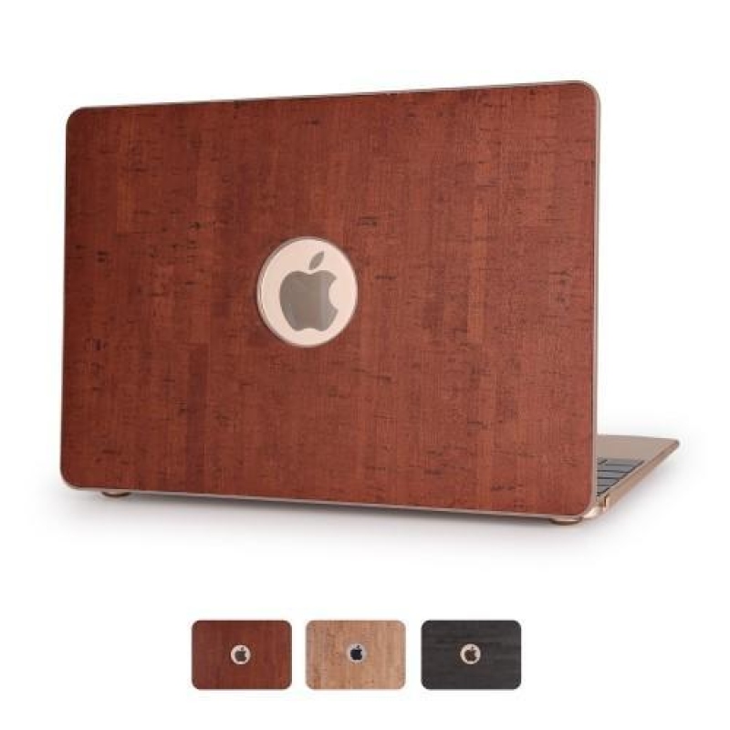 Woody plastový obal potiahnutý PU kožou na MacBook Air 13.3 - hnedý