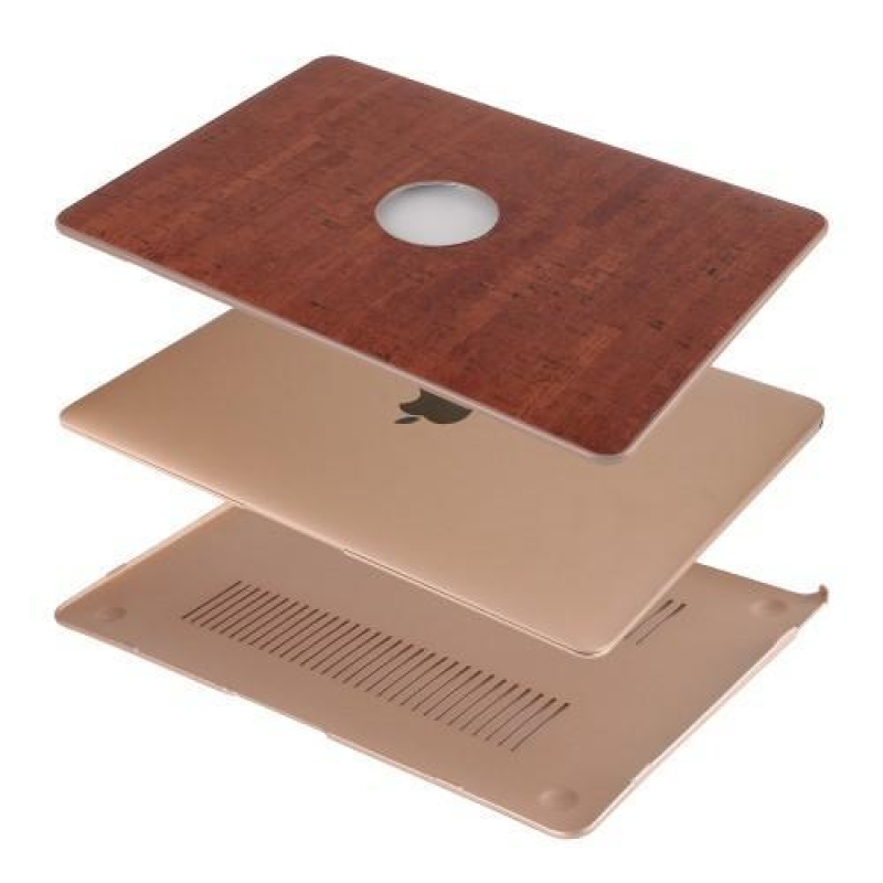 Woody plastový obal potiahnutý PU kožou na MacBook Air 13.3 - hnedý