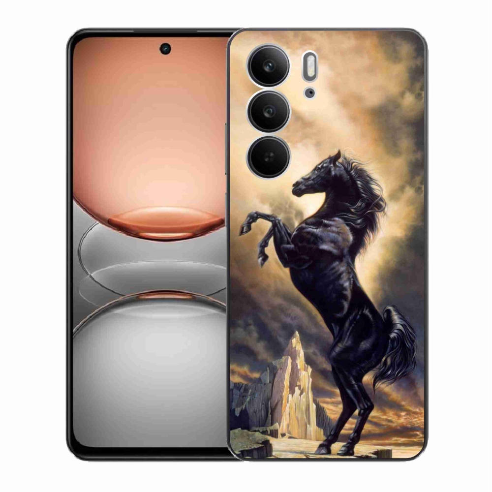Gélový kryt mmCase na Realme C75 - čierny kreslený kôň