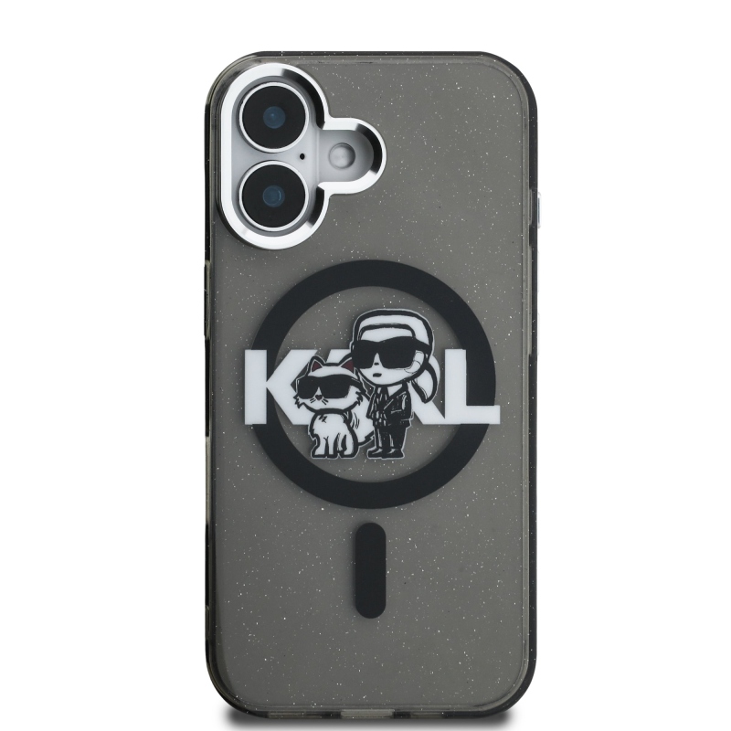 Karl Lagerfeld IML Glitter Karl and Choupette Sketch MagSafe Zadný Kryt pre iPhone 16 Black