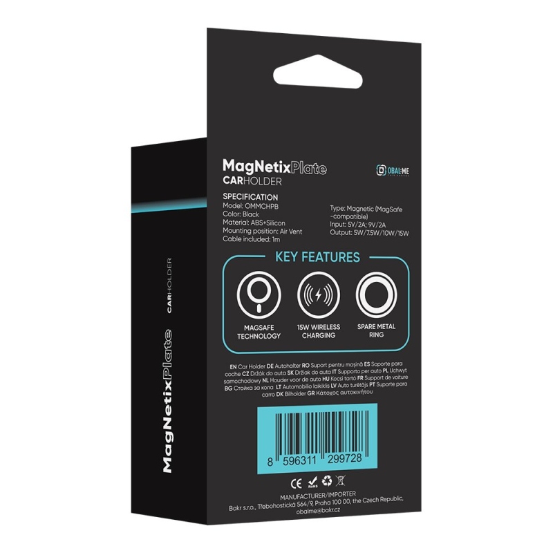 BALENIE:ME MagNetix Plate Bezdrôtový držiak na nabíjanie do auta 15W Black