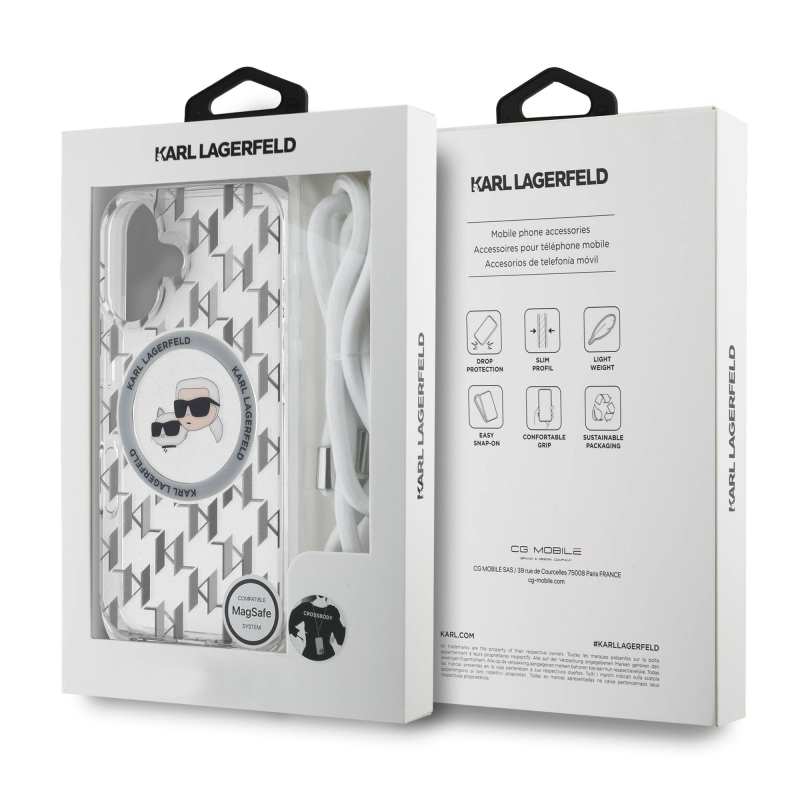 Karl Lagerfeld IML Monogram Crossbody K&CH Heads MagSafe zadný kryt pre iPhone 16 Transparent