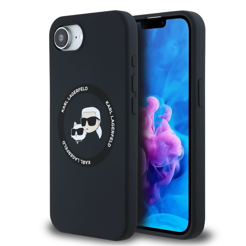 Karl Lagerfeld Liquid Silicone K&CH Heads MagSafe Zadný Kryt pre iPhone 16e Black