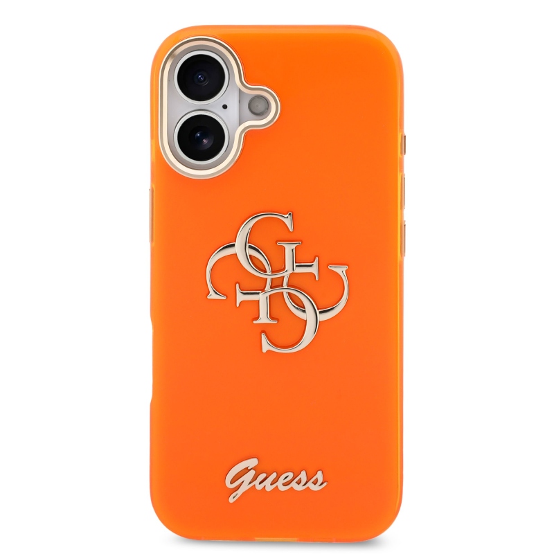 Guess IML 4G Script Metal Logo Zadný kryt pre iPhone 17 Orange
