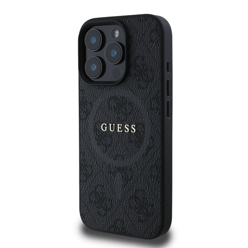 Guess PU Leather 4G Colored Ring MagSafe Zadný Kryt pre iPhone 16 Pro Max Black