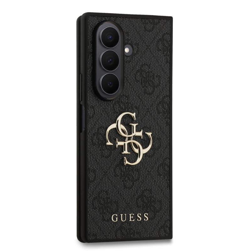 Guess PU 4G Kovový zadný kryt s logom pre Samsung Galaxy Z Fold 7 Grey