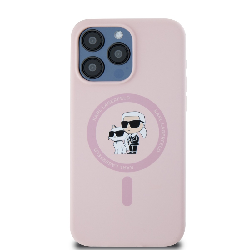 Karl Lagerfeld Liquid Silicone Karl and Choupette Magsafe Zadný Kryt pre iPhone 15 Pro Pink