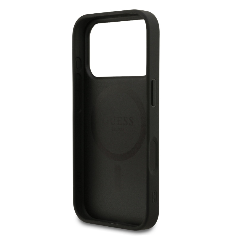 Guess PU kožený zadný kryt 4G Colored Ring MagSafe pre iPhone 17 Pro Black