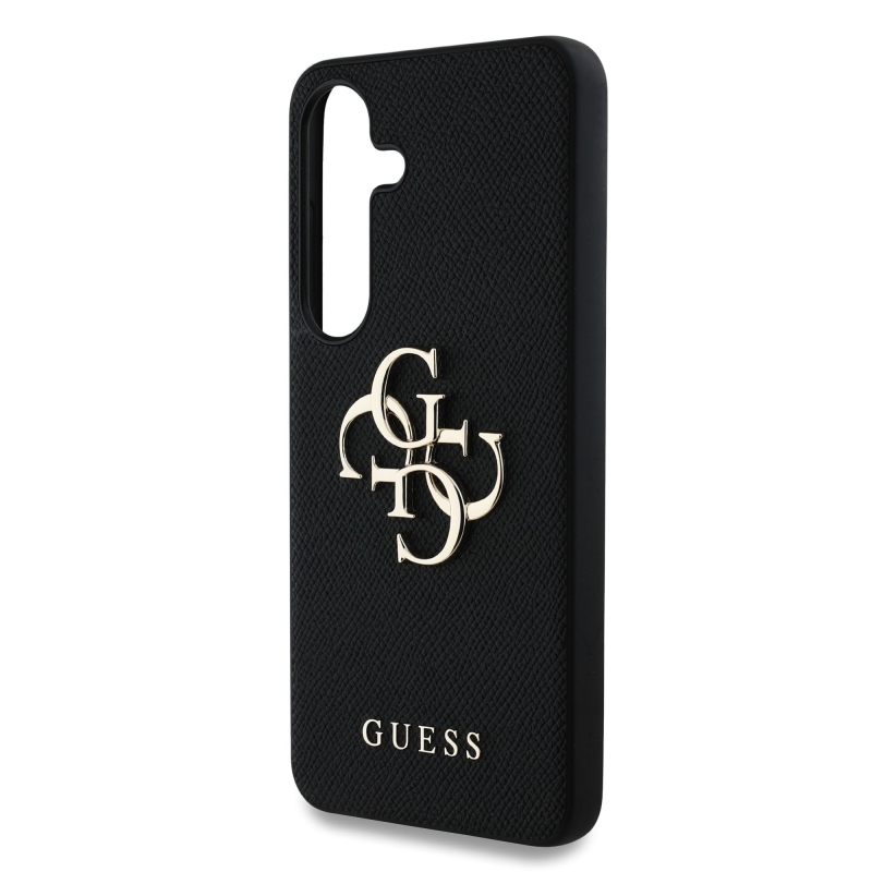 Guess PU Grained 4G Metal Logo Zadný Kryt pre Samsung Galaxy S25 Black