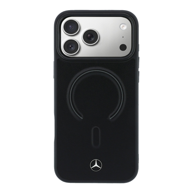 Mercedes PU kožený 3D zadný kryt MagSafe pre iPhone 17 Pro Black