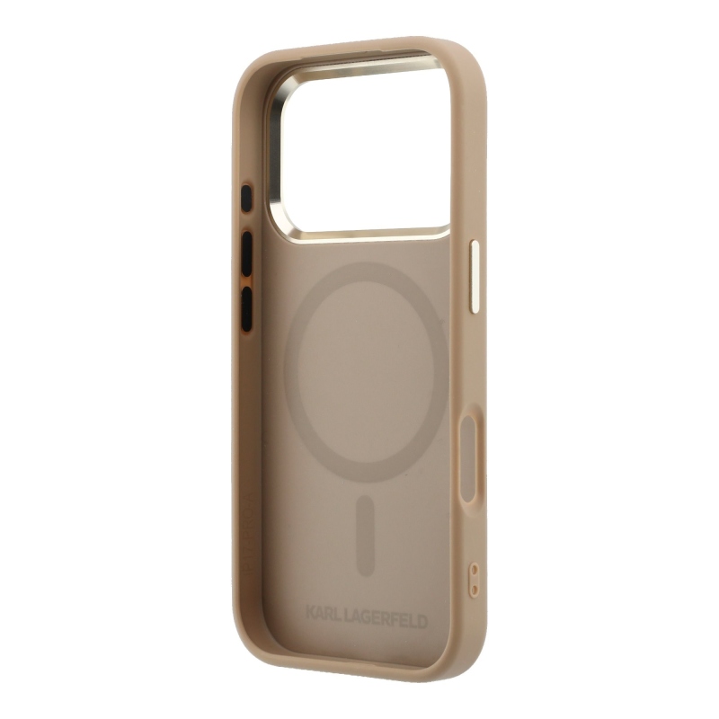 Karl Lagerfeld PU Perforated Gold Dots MagSafe zadný kryt pre iPhone 17 Pro Max, béžový