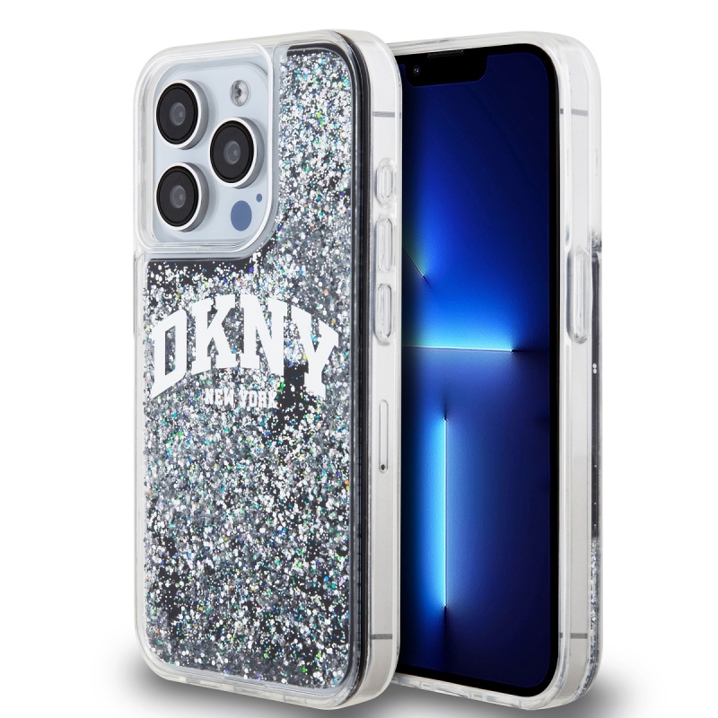 DKNY Liquid Glitter Arch Logo Zadný Kryt pre iPhone 15 Pro Black