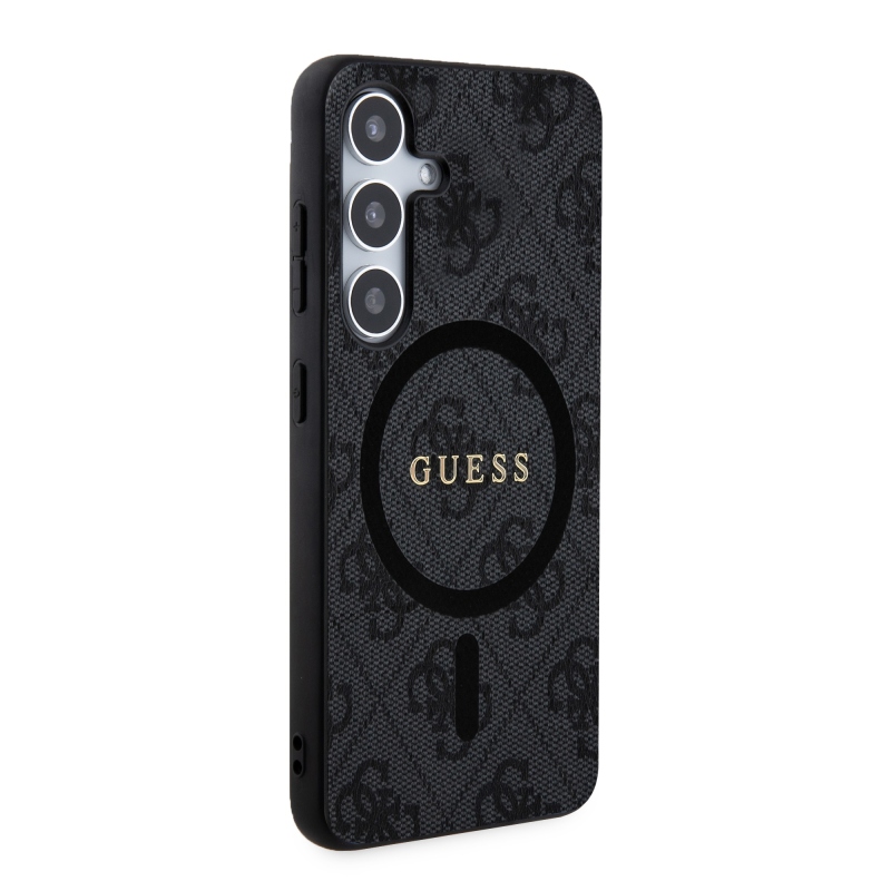 Guess PU Leather 4G Colored Ring MagSafe Zadný Kryt pre Samsung Galaxy S24 Black