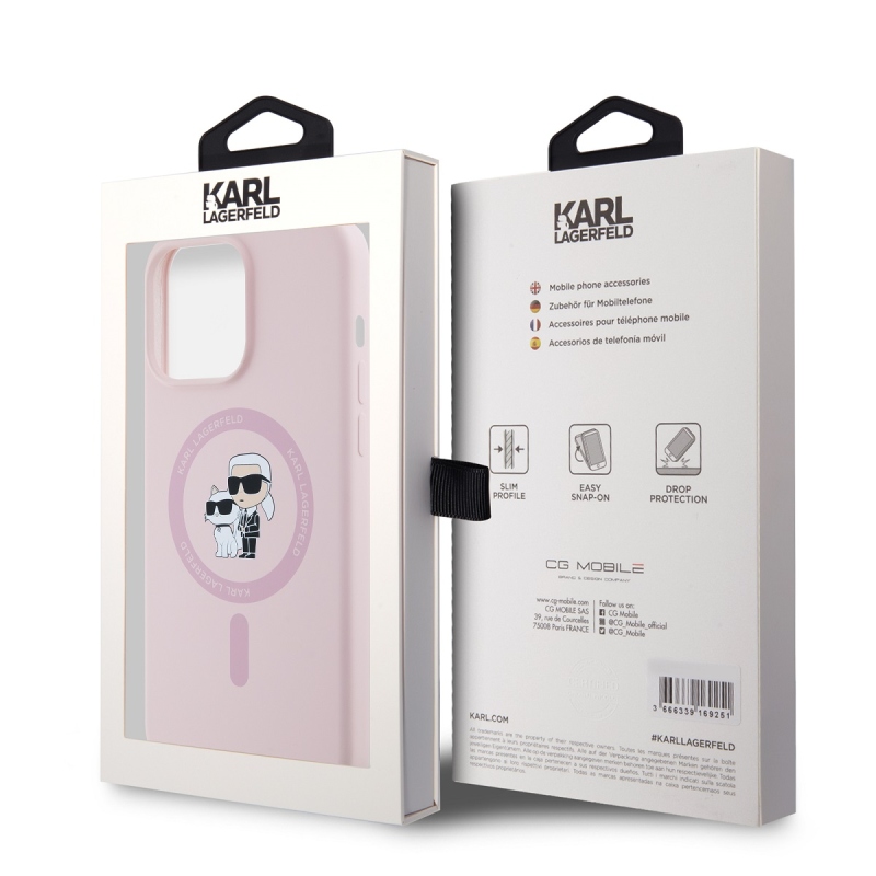 Karl Lagerfeld Liquid Silicone Karl and Choupette Magsafe Zadný Kryt pre iPhone 15 Pro Pink