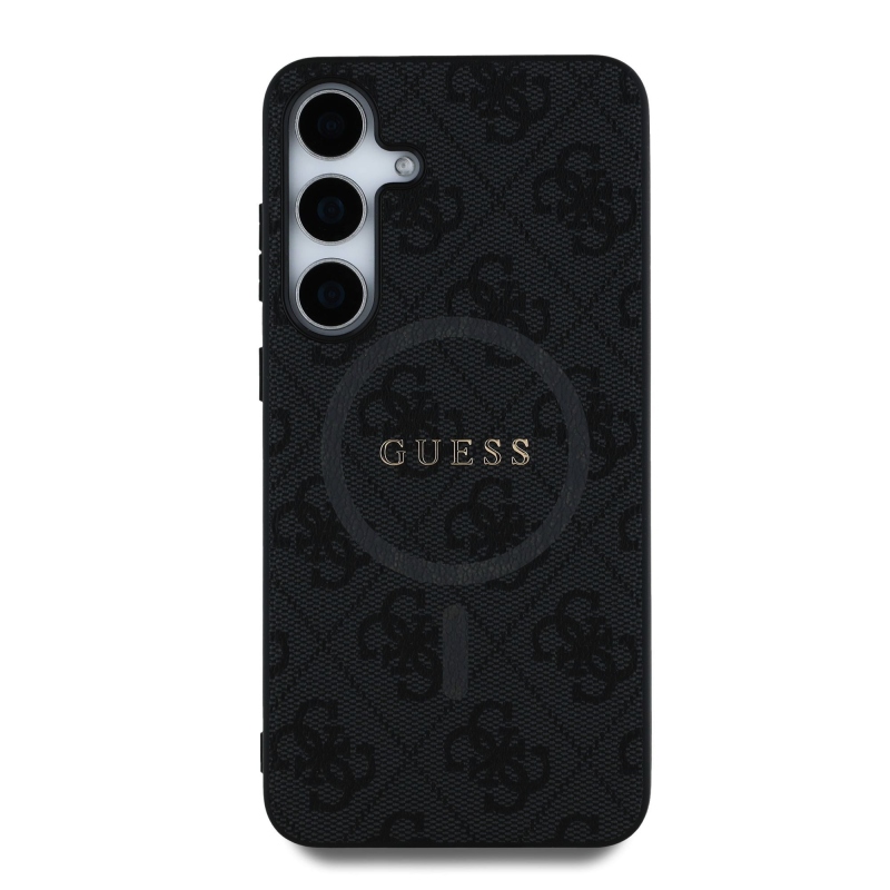 Guess PU Leather 4G Colored Ring MagSafe Zadný Kryt pre Samsung Galaxy S25 Black