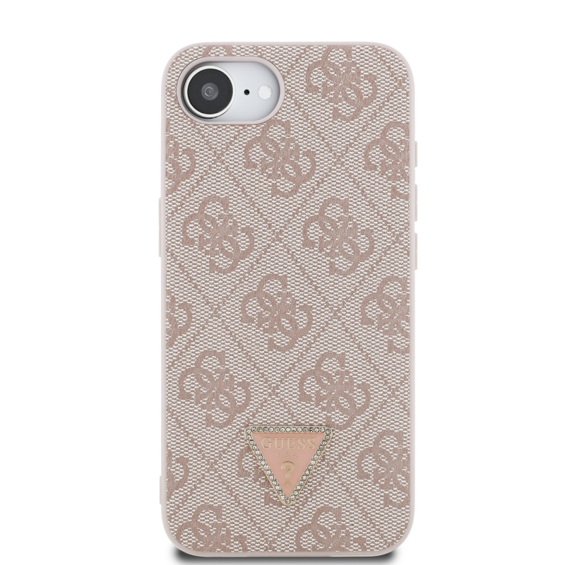 Guess PU 4G Strass Triangle Metal Logo Zadný Kryt pre iPhone 16e Pink