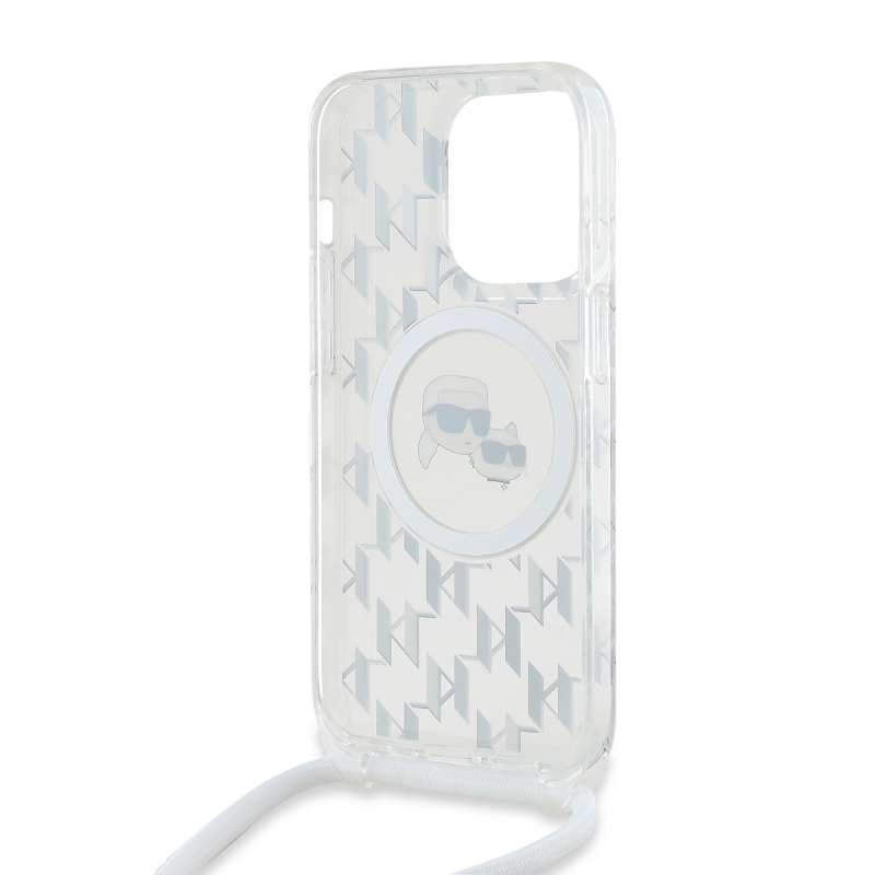 Karl Lagerfeld IML Monogram Crossbody K&CH Heads MagSafe Zadný Kryt pre iPhone 14 Pro Transparent