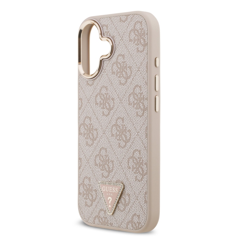 Guess PU kožený 4G štrasové trojuholníkové logo Gold Frame MagSafe zadný kryt pre iPhone 17 Pink