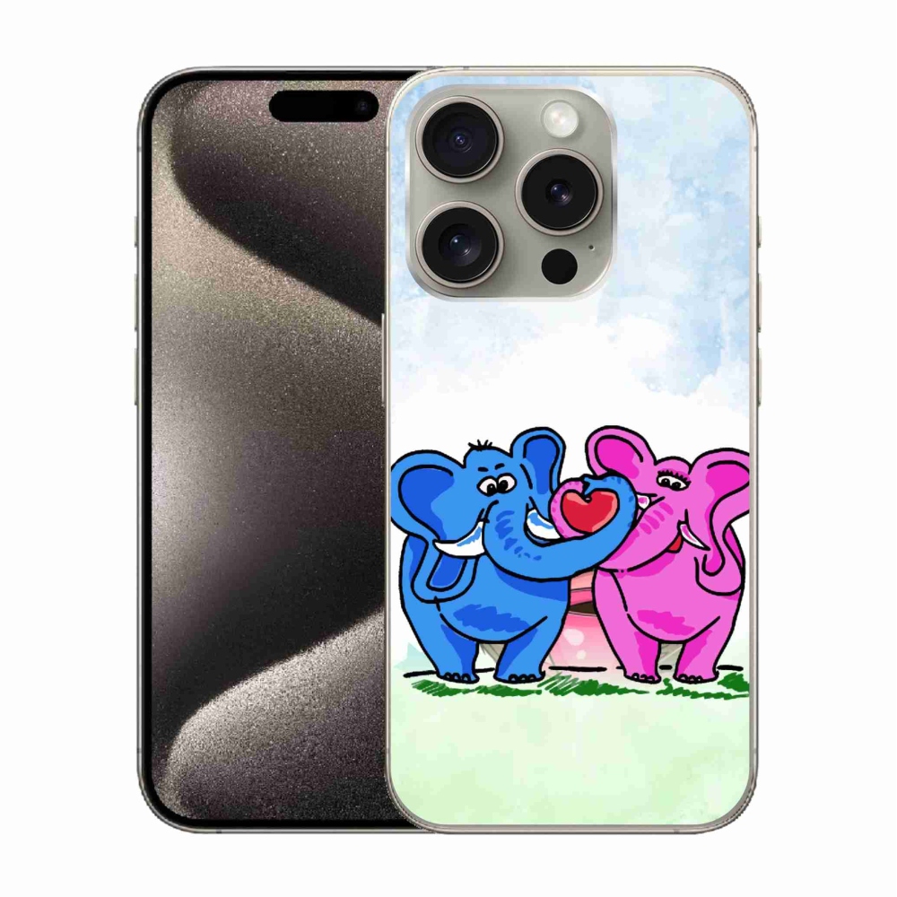 Gélový kryt mmCase na iPhone 15 Pro - zamilovaní slony