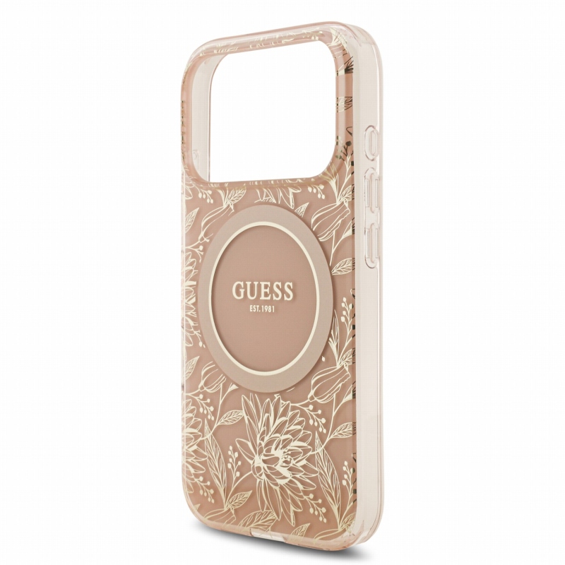 Guess IML Flowers Allover Strap MagSafe zadný kryt pre iPhone 18 Pro, ružový