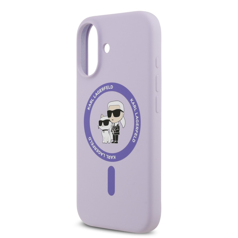 Karl Lagerfeld Tekutý silikónový kryt Karl and Choupette MagSafe pre iPhone 17 Purple