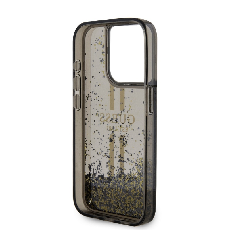 Guess PC/TPU Liquid Glitter Gold Stripe Zadný Kryt pre iPhone 15 Pro Black