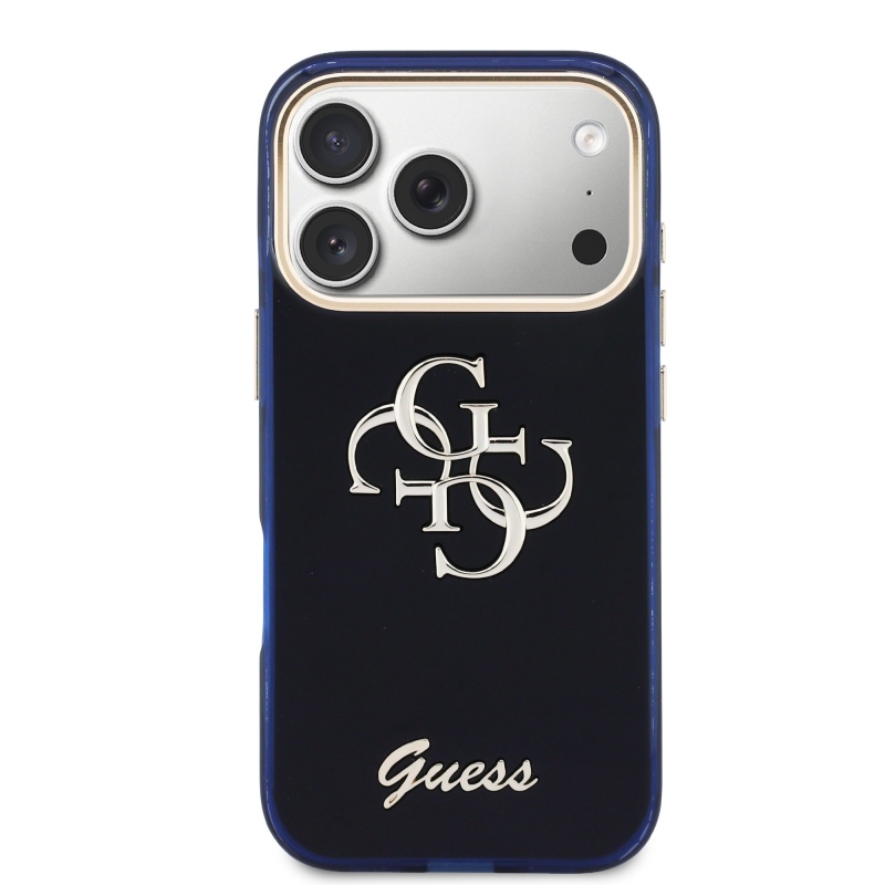Guess IML 4G Script Metal Logo Zadný kryt pre iPhone 17 Pro Blue