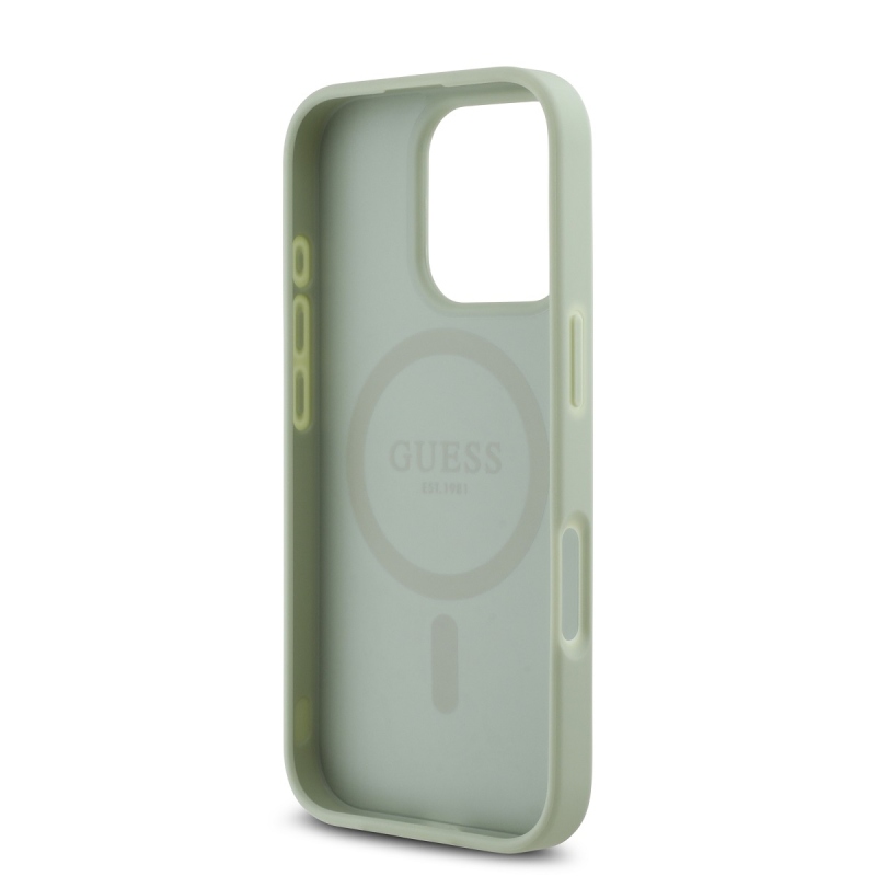 Guess PU Grained Classic Logo MagSafe Zadný Kryt pre iPhone 16 Pro Green