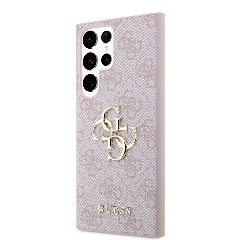 Guess PU 4G Metal Logo Zadný Kryt pre Samsung Galaxy S24 Ultra Pink