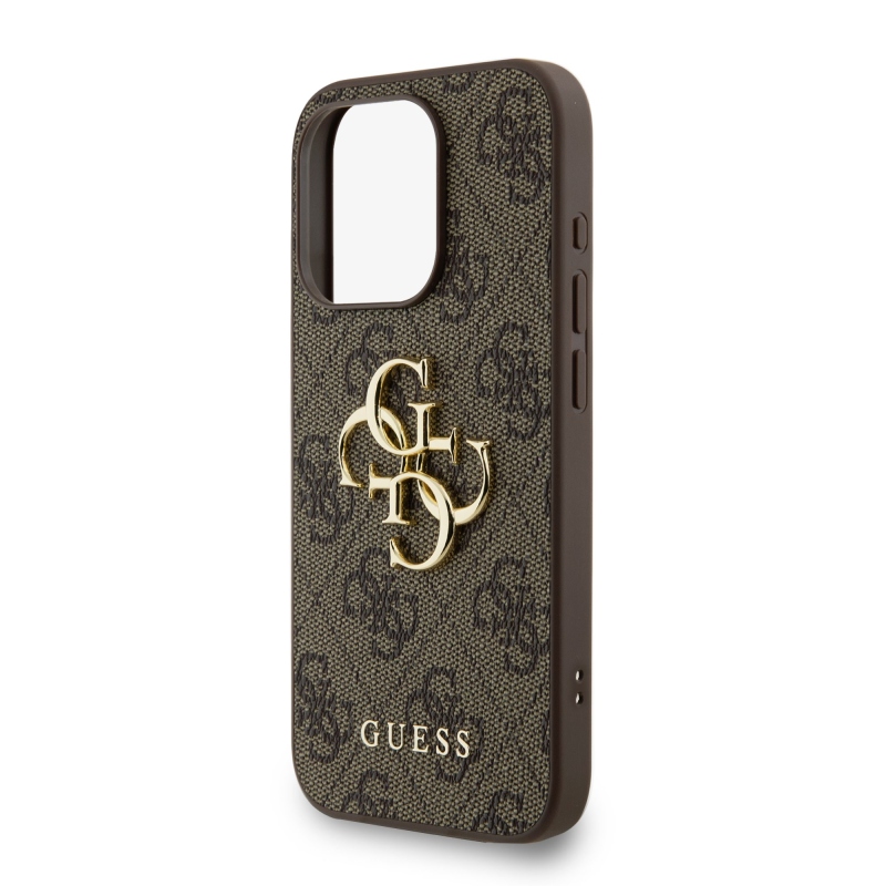 Guess PU 4G Metal Logo Strap Zadný Kryt pre iPhone 15 Pro Max Brown