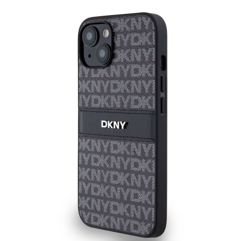 DKNY PU Leather Repeat Pattern Tonal Stripe Zadný Kryt pre iPhone 14 Black