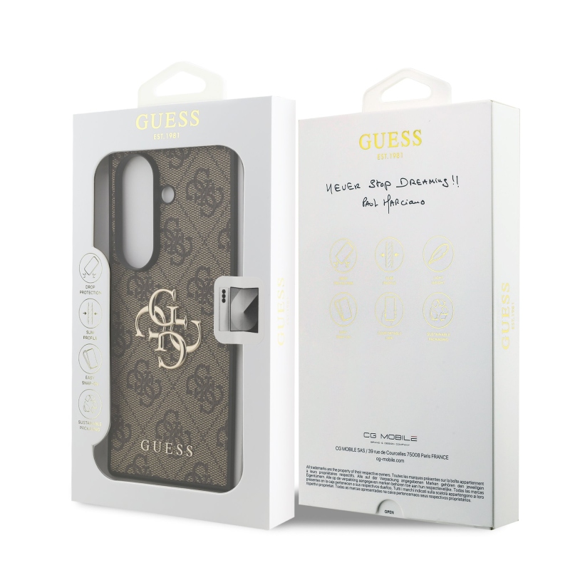 Guess PU 4G Kovový zadný kryt s logom pre Samsung Galaxy Z Fold 7 Brown