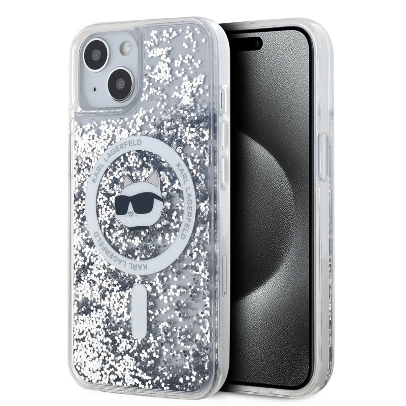 Karl Lagerfeld Liquid Glitter Chúpette Head Magsafe Zadný Kryt pre iPhone 15 Transparent