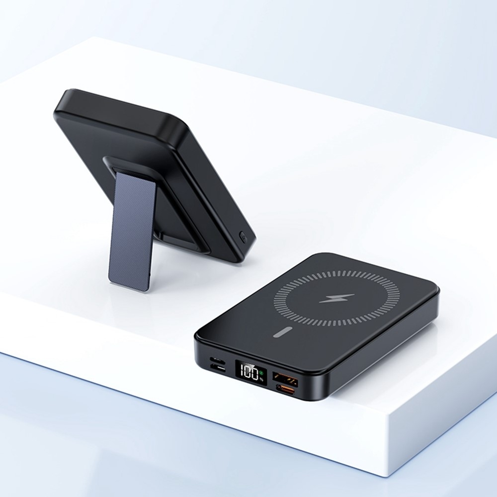 ZKD-03 magnetická powerbanka 10000 mAh 15W so stojanom - čierna