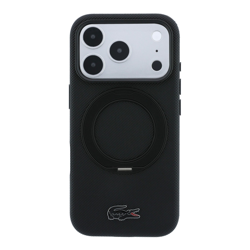 Lacoste PVC Petit Pique Semi Wrap Ring Stand MagSafe zadný kryt pre iPhone 18 Pro, čierny