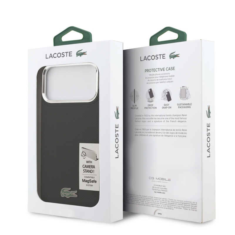 Lacoste Iconic Petit Pique Camera Stand MagSafe zadný kryt pre iPhone 17 Pro Max Black